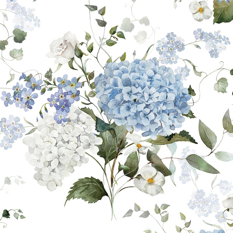 HelloWall Hydrangea Wallpaper Peel and Stick Blue White Green Floral Wallpaper Vintage Flowers Watercolor Botanical Nature Removable Traditional Hydrangea Contact Paper Self Adhesive Vinyl 17.5x80 - Image 1