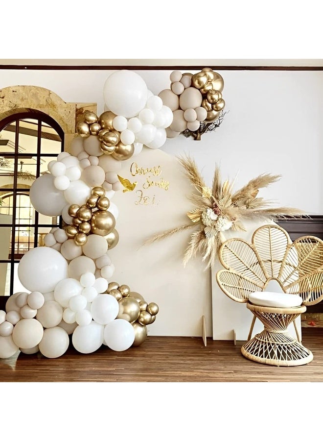Souvenir Souq 147Pcs Premium White, Gold & Off-White Balloon Garland Arch Kit with 18-inch Large Balloons | Latex Party Balloons Set with Accessories for Birthday, Baby Shower, Wedding & Anniversary Decoration - Image 3