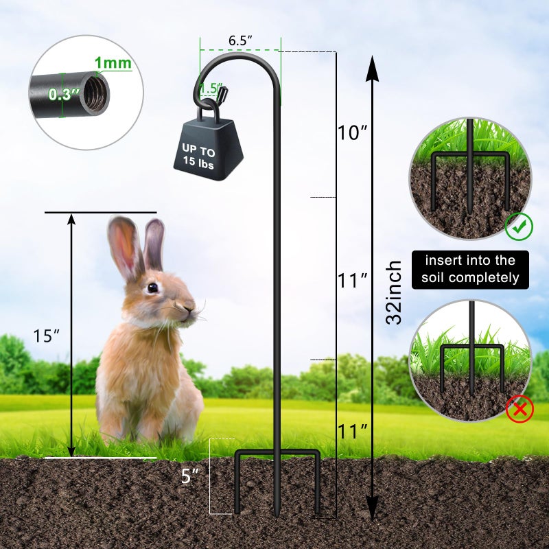 FEED GARDEN خطاف راعي قابل للتعديل بطول 32 بوصة صغير للاستخدام الخارجي، خطافات للحدائق للفوانيس، خطاف راعي لتعليق النباتات، مغذيات الطيور، الأضواء الشمسية، برطمانات ميسون، ديكور حفلات الزفاف، عبوة واحدة - Image 2