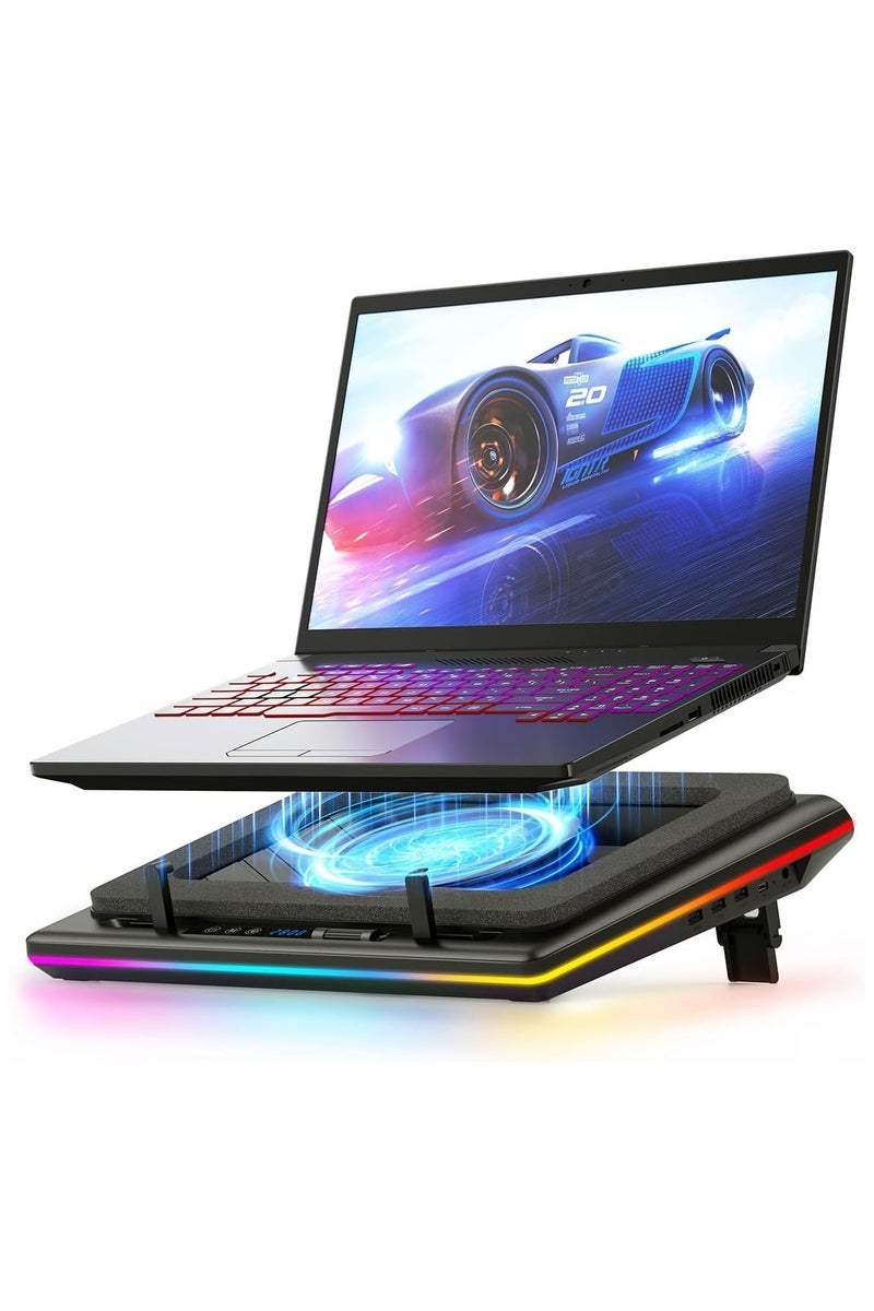 Llano V12 RGB Laptop Cooling Pad with 2800RPM Turbo Fan, 5.5-Inch High-Speed Cooler for 15.6–21 Inch Laptops, Adjustable Speed, Touch Control, LCD Display, Black - Image 1