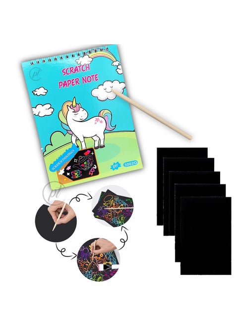 Promote 1 Unicorn Scratch Paper Spiral NotebookA5 Sized with Wooden Scratching Tool Art and Craft Materials Sets for Girls Boys