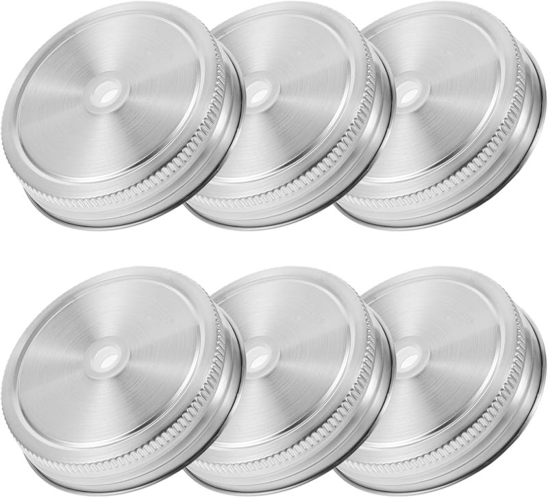 6pcs Reusable Mason Jar Wide Mouth Lids with Straw Hole Tinplate Caps Leakproof Canning Covers for Drinking and Food Storage - Image 1