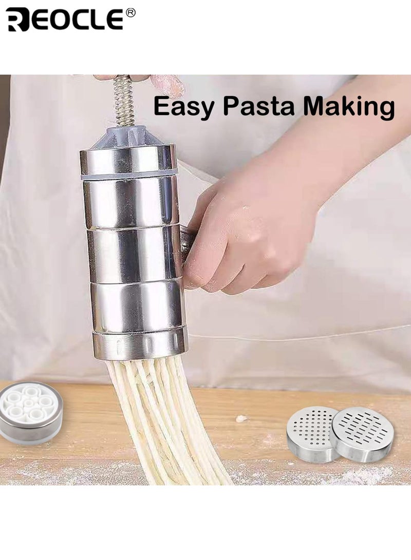 ريوكل صانع المعكرونة مع 6 قوالب يدوية من الفولاذ المقاوم للصدأ آلة المعكرونة أدوات محمولة رامين السباغيتي الصحافة سهلة التنظيف متينة للسفر نزهة التخييم المنزل مثالية للرجال والنساء - Image 3