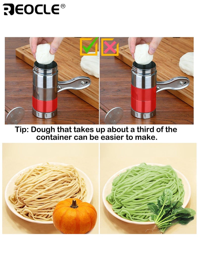 ريوكل صانع المعكرونة مع 6 قوالب يدوية من الفولاذ المقاوم للصدأ آلة المعكرونة أدوات محمولة رامين السباغيتي الصحافة سهلة التنظيف متينة للسفر نزهة التخييم المنزل مثالية للرجال والنساء - Image 4