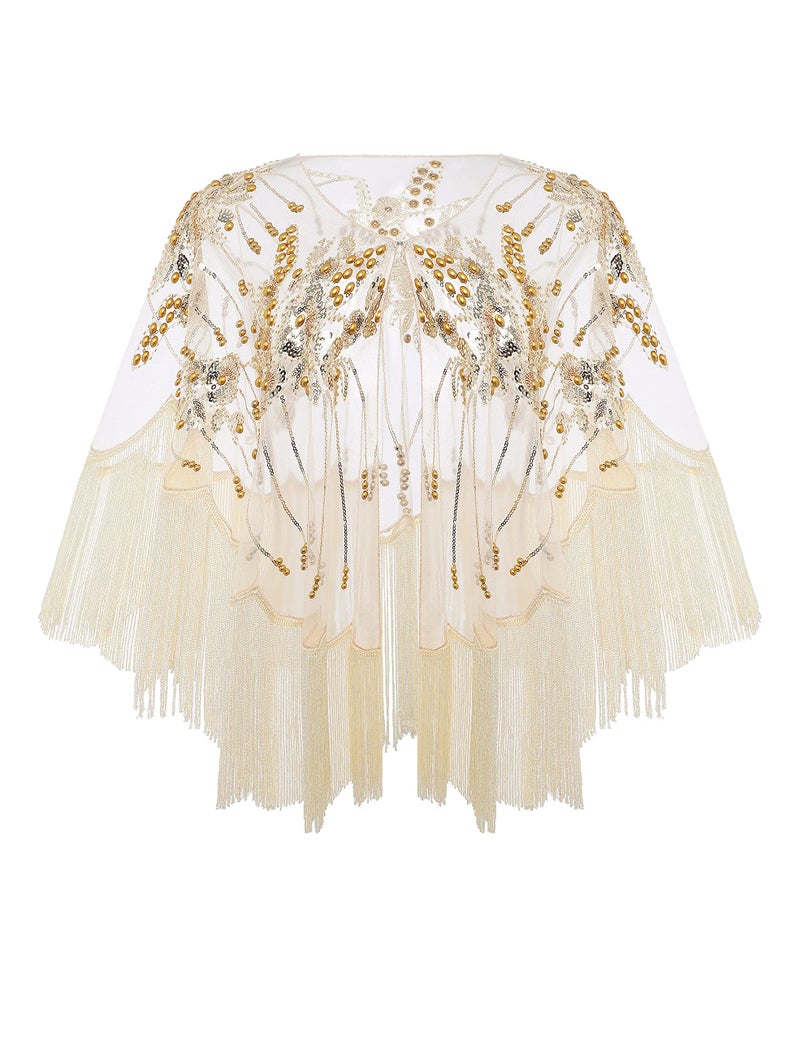 BABEYOND Night Shawl Wrap for Women Evening Cape for Prom Party Sequin Beaded Shawl - Image 1