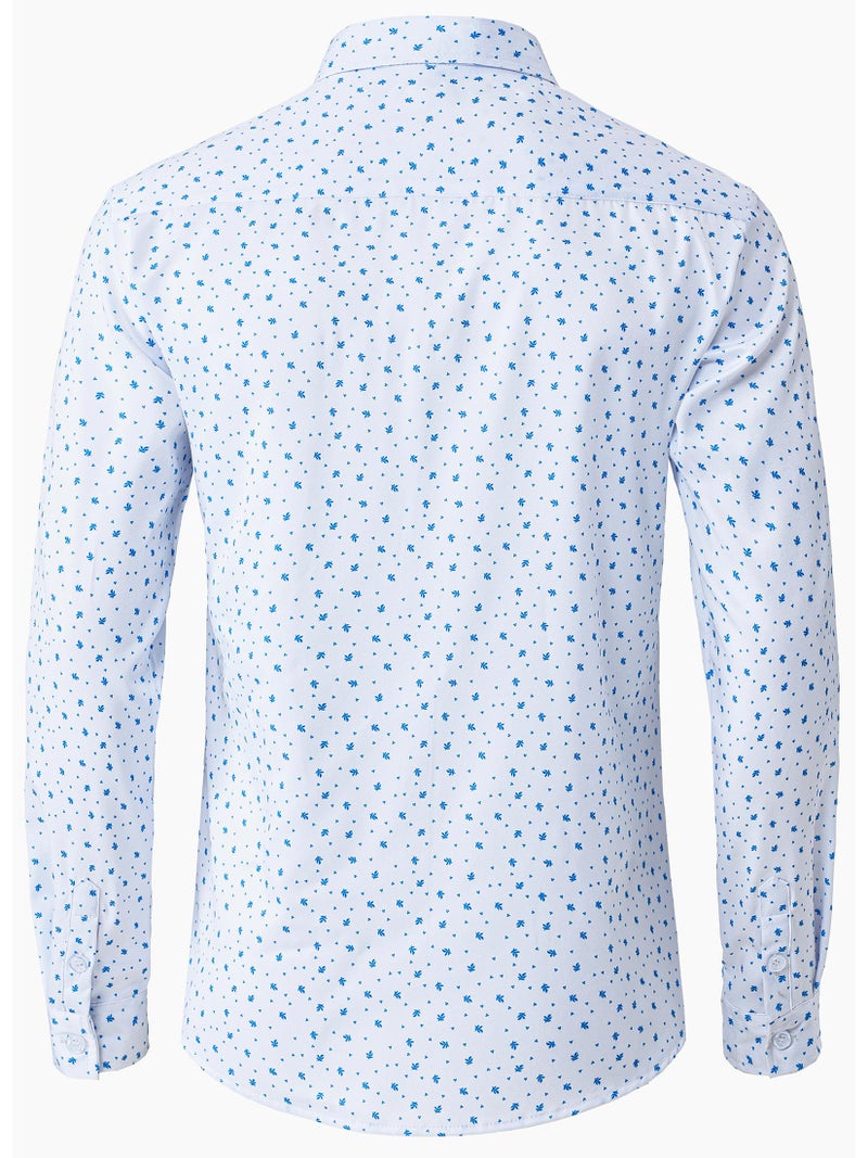 JOTOOK Mens Printed Dress Shirts Long Sleeve Button Down Shirts Stretch Business Casual Shirt Large White Blue Flower - Image 2