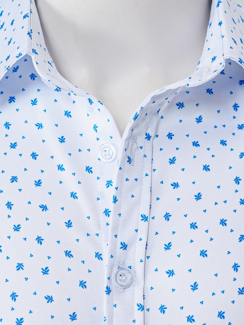 JOTOOK Mens Printed Dress Shirts Long Sleeve Button Down Shirts Stretch Business Casual Shirt Large White Blue Flower - Image 3