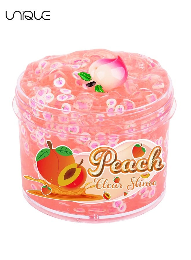 Unique 70ML Peach Clear Jelly Glitters Slime, Stretchy Premade Crystal Slime Idea Stress Relief Toy, DIY Bubble Slime Kids Birthday Party Favors (Pink)  - Image 1