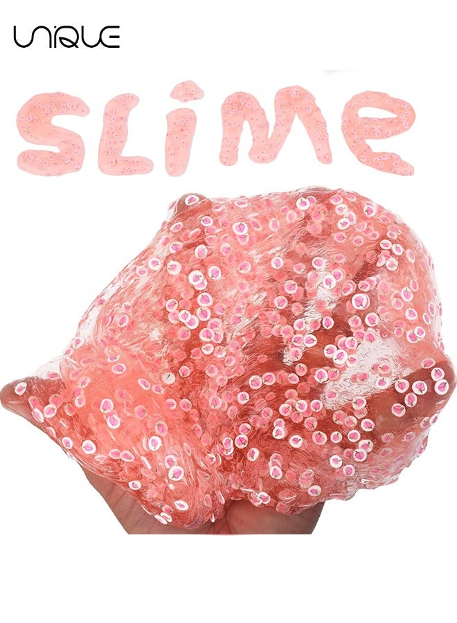 Unique 70ML Peach Clear Jelly Glitters Slime, Stretchy Premade Crystal Slime Idea Stress Relief Toy, DIY Bubble Slime Kids Birthday Party Favors (Pink)  - Image 2
