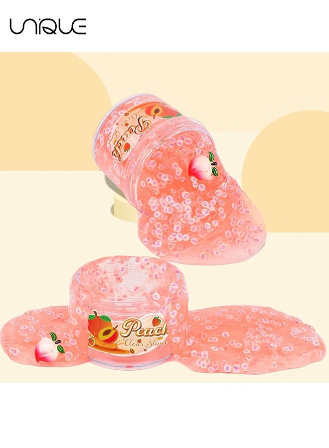 Unique 70ML Peach Clear Jelly Glitters Slime, Stretchy Premade Crystal Slime Idea Stress Relief Toy, DIY Bubble Slime Kids Birthday Party Favors (Pink)  - Image 5