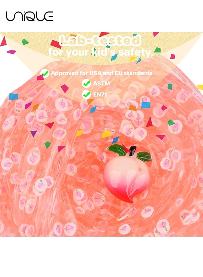 Unique 70ML Peach Clear Jelly Glitters Slime, Stretchy Premade Crystal Slime Idea Stress Relief Toy, DIY Bubble Slime Kids Birthday Party Favors (Pink)  - Image 3