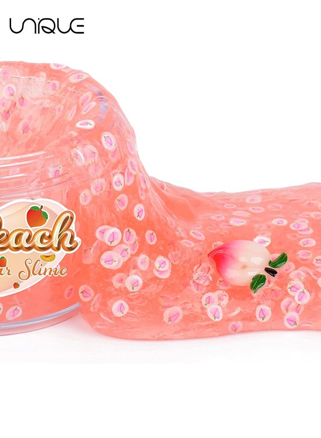 Unique 70ML Peach Clear Jelly Glitters Slime, Stretchy Premade Crystal Slime Idea Stress Relief Toy, DIY Bubble Slime Kids Birthday Party Favors (Pink)  - Image 4