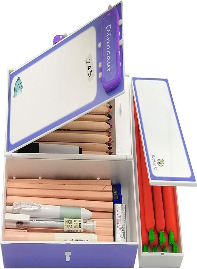 ARNIYAVALA Pencil Box with Code Lock Pen Case Large Capacity Multi-Layer Multi-Function Storage Bag Secret Compartment Pencil Box - Dino - Image 2