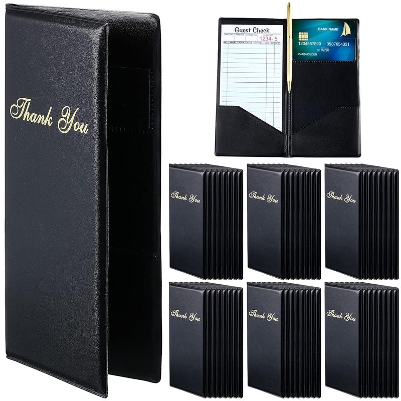 Potchen 40 Pcs Check Presenters for Restaurants, Guest Check Card Holders Black Restaurant Bill Book Tip Holders with Gold Thank You Imprint Guest Checkbook for Servers Waitress Waiter - Image 1