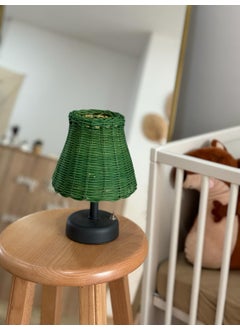 Maison Avf Green Rattan & Bamboo Table Top Wireless Battery Lampshade Table Lamp Base Anthracite  - Image 3