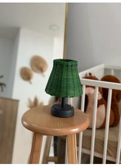 Maison Avf Green Rattan & Bamboo Table Top Wireless Battery Lampshade Table Lamp Base Anthracite  - Image 4