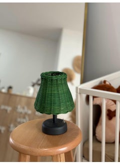 Maison Avf Green Rattan & Bamboo Table Top Wireless Battery Lampshade Table Lamp Base Anthracite  - Image 5