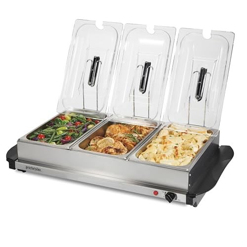 Proctor Silex Buffet Server  Food Warmer Adjustable Heat for Parties Holidays and Entertaining Three 25 Quart OvenSafe Chafing Dish Set Stainless Steel