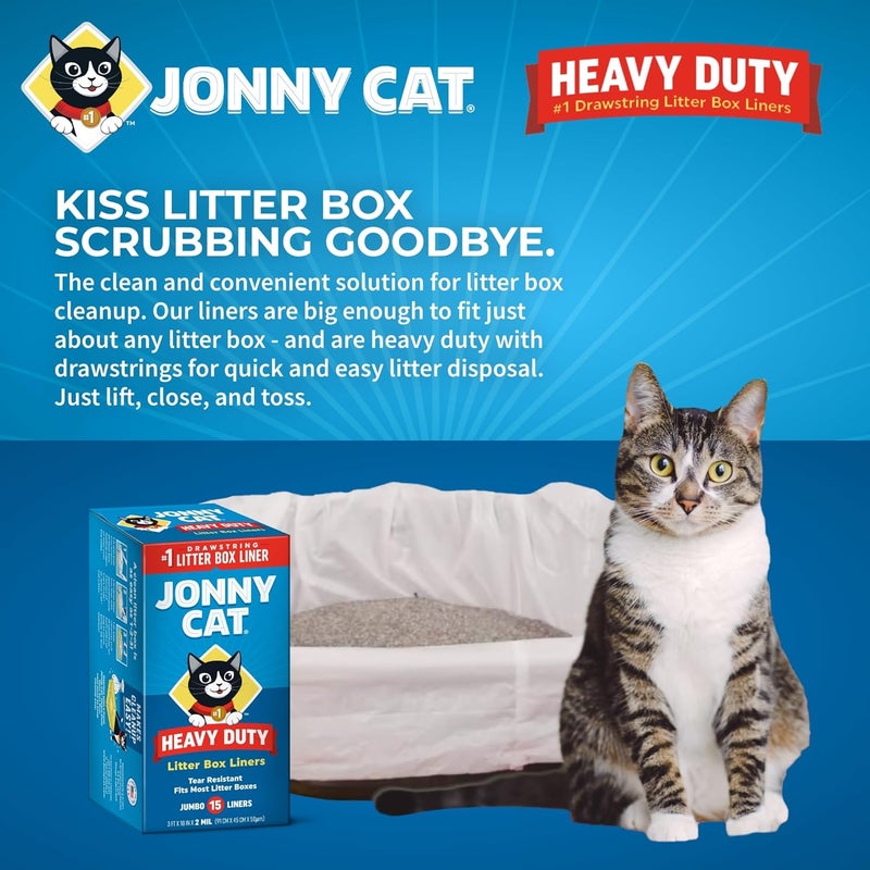 JONNY CAT Litter Box Liners: Heavy Duty - Tear & Leak Resistant - Drawstring Close - Jumbo, 15 Count (Pack of 2) - Image 4