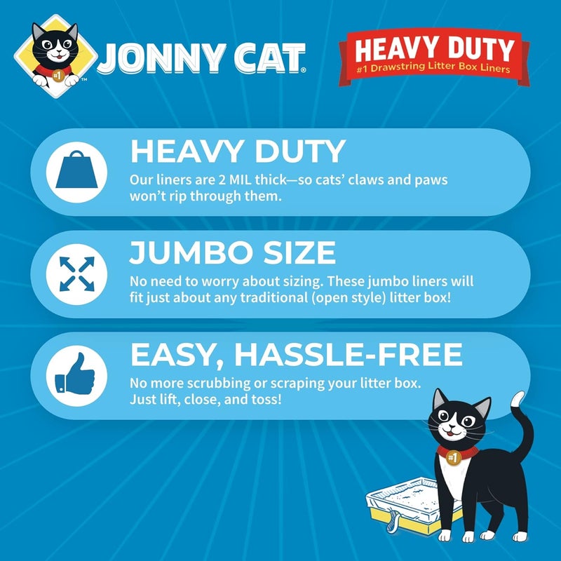 JONNY CAT Litter Box Liners: Heavy Duty - Tear & Leak Resistant - Drawstring Close - Jumbo, 15 Count (Pack of 2) - Image 3
