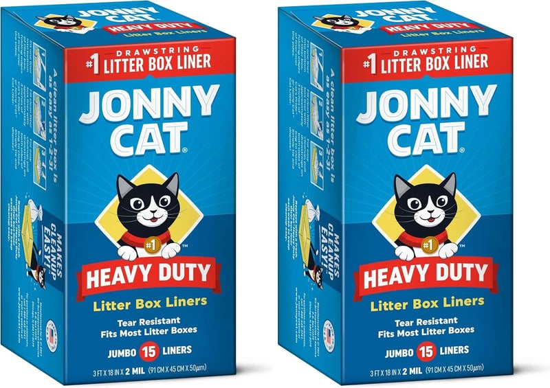 JONNY CAT Litter Box Liners: Heavy Duty - Tear & Leak Resistant - Drawstring Close - Jumbo, 15 Count (Pack of 2) - Image 1