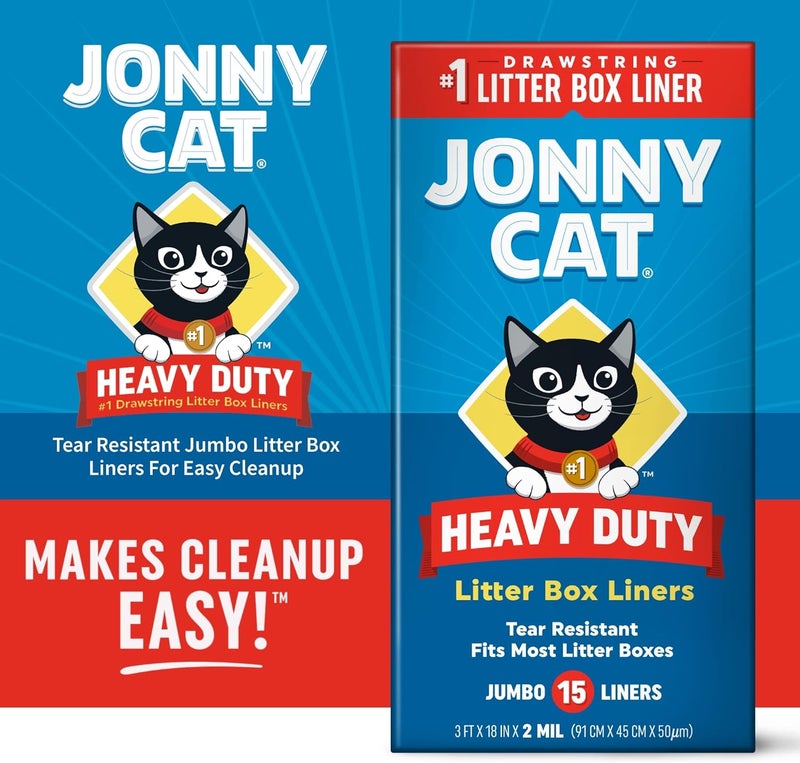 JONNY CAT Litter Box Liners: Heavy Duty - Tear & Leak Resistant - Drawstring Close - Jumbo, 15 Count (Pack of 2) - Image 2
