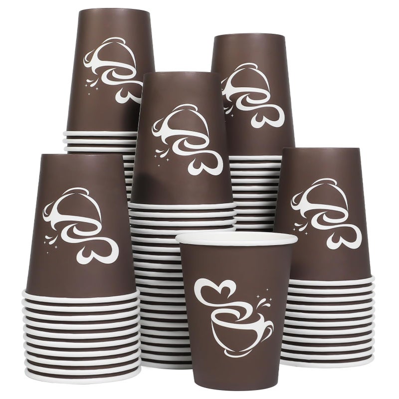 Clawsoff 100 Count 12 oz Paper Coffee Cups Disposable Drinking Cup for Hot or Cold Beverage 12 ounce Brown Coffee Cups for Party Business Travel Picnic