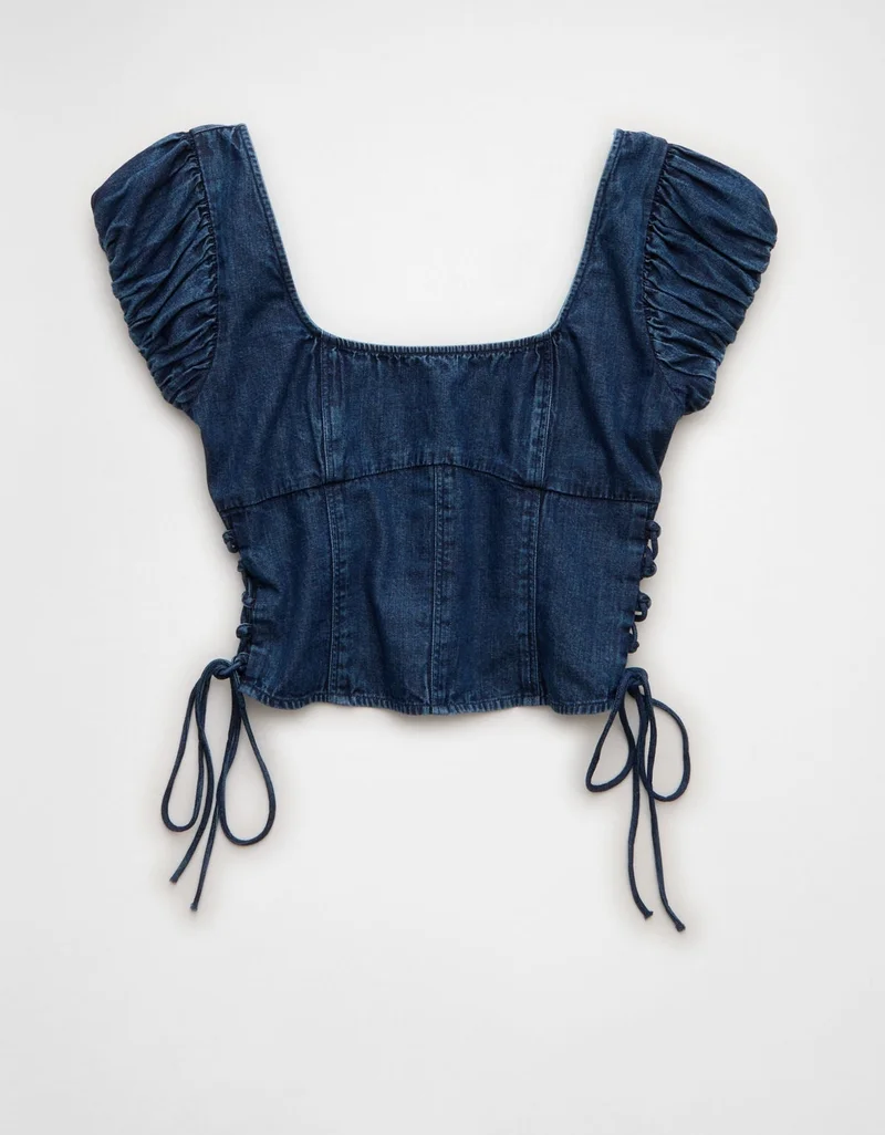 American Eagle  AE Denim Side-Tie Lace-Up Blouse for Women | Best Price UAE