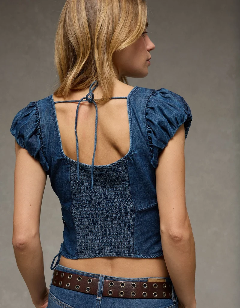 American Eagle  AE Denim Side-Tie Lace-Up Blouse for Women | Best Price UAE