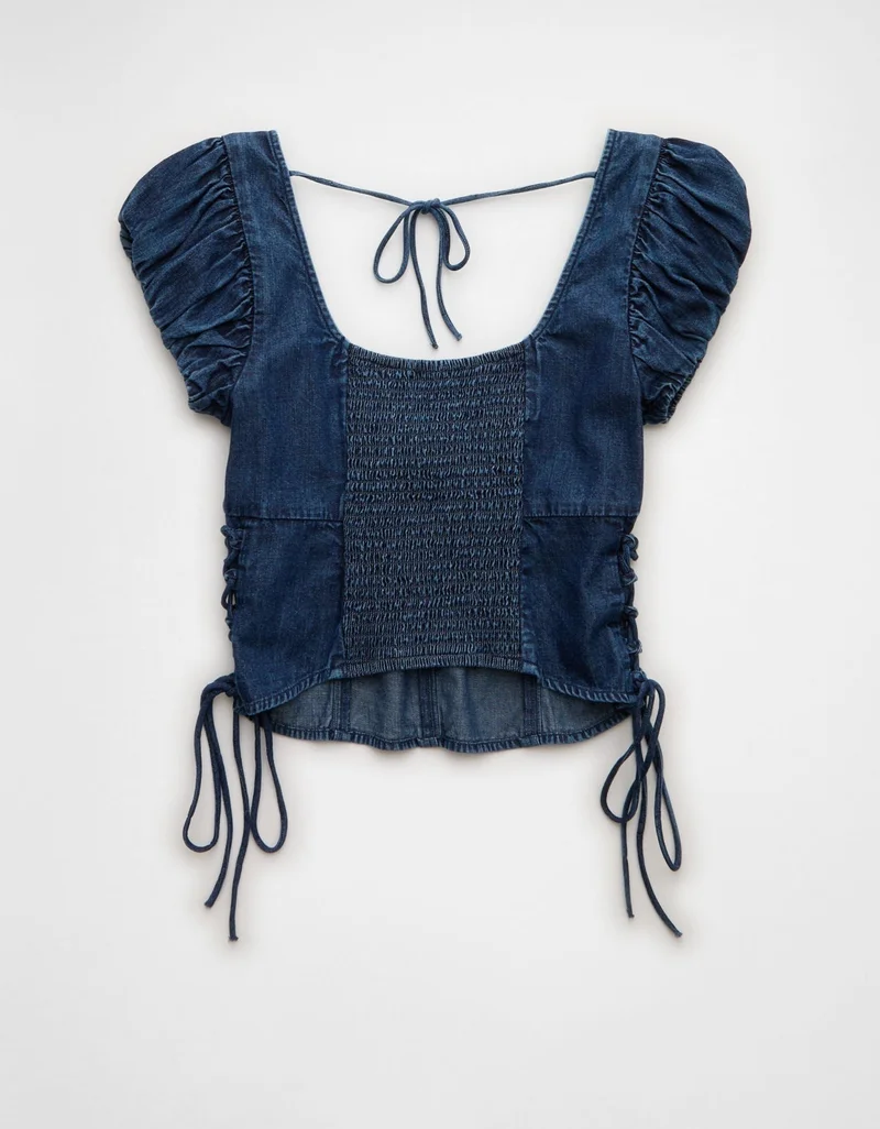 American Eagle  AE Denim Side-Tie Lace-Up Blouse for Women | Best Price UAE
