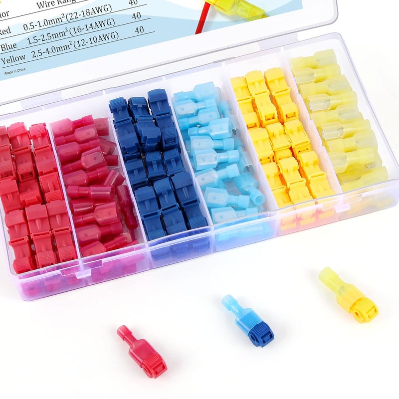 Flytuo 120PCS T-Tap Wire Connectors, Self-Stripping Quick Splice Electrical Wire Terminals, Insulated Male Quick Disconnect Spade Terminals Assortment Kit - Image 1
