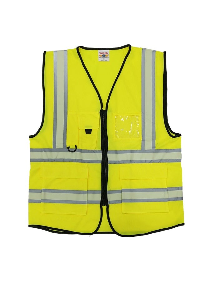 TAHA SAFETY Safety Jacket with Collar & Pockets | Safety Vest with Reflective Strips for Industrial & Construction Sites, Multipurpose Use in Industries | Luminous Yellow | Size-XL  - Image 1