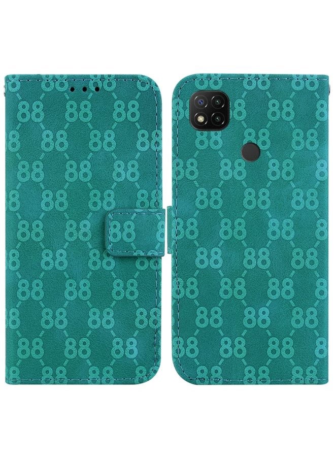 HuHa Case Cover For Xiaomi Redmi 9C Double 8-shaped Embossed Leather Phone Case Green 
