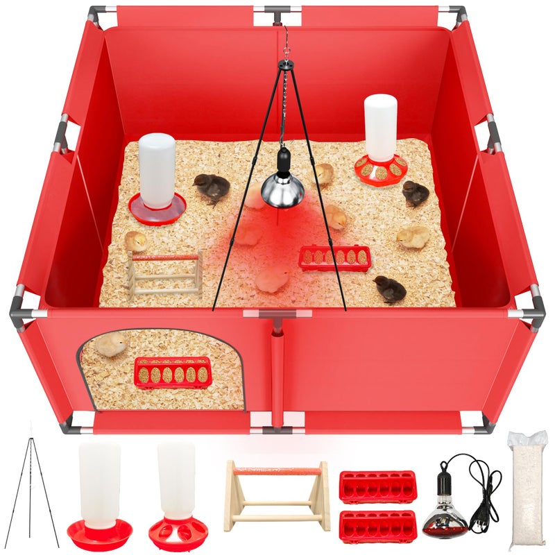 Kweetle All-in-One Chicken Brooder Box for Chicks Starter Kit with Timer Heat Lamp & Stand, Perch, Sawdust, Feeder & Waterer, Large Sturdy Poultry Brooder for Up to 30 Baby Chicks, Ducks & Quail - Image 1
