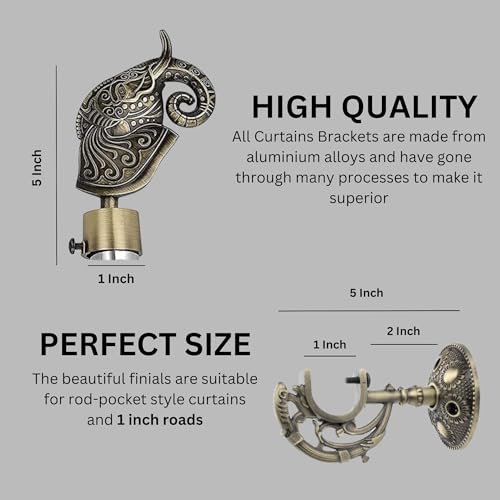 GLOXY ENTERPRISE GLOXY Aluminium Rajwada Elephant Shape Antique Curtain Brackets with Support 1 Inch Rod Pocket Finials Designer Window(5 Pair) - Stylish, Durable Window Decor Solution for Elegant Home Interiors - Image 3