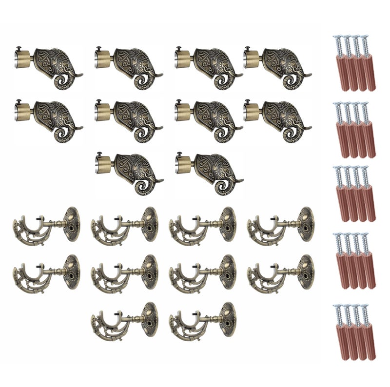 GLOXY ENTERPRISE GLOXY Aluminium Rajwada Elephant Shape Antique Curtain Brackets with Support 1 Inch Rod Pocket Finials Designer Window(5 Pair) - Stylish, Durable Window Decor Solution for Elegant Home Interiors - Image 1