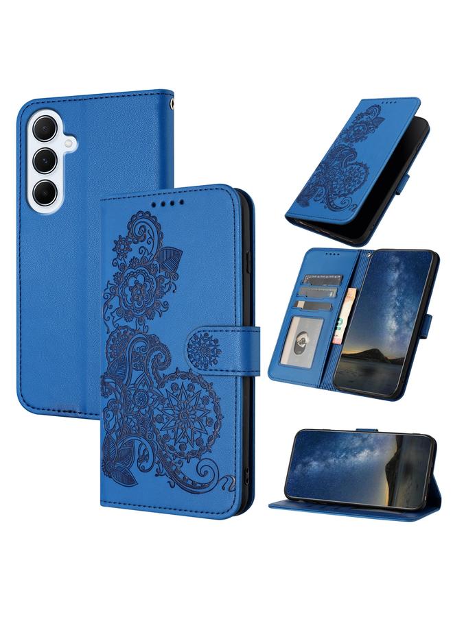 Zaboon For Samsung Galaxy A26 5G Datura Flower Embossed Flip Leather Phone Case(Blue)