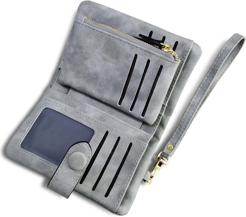 AOXONEL Women's Small Bifold Leather wallet Rfid blocking Ladies Wristlet with Card holder id window Coin Purse - Image 1