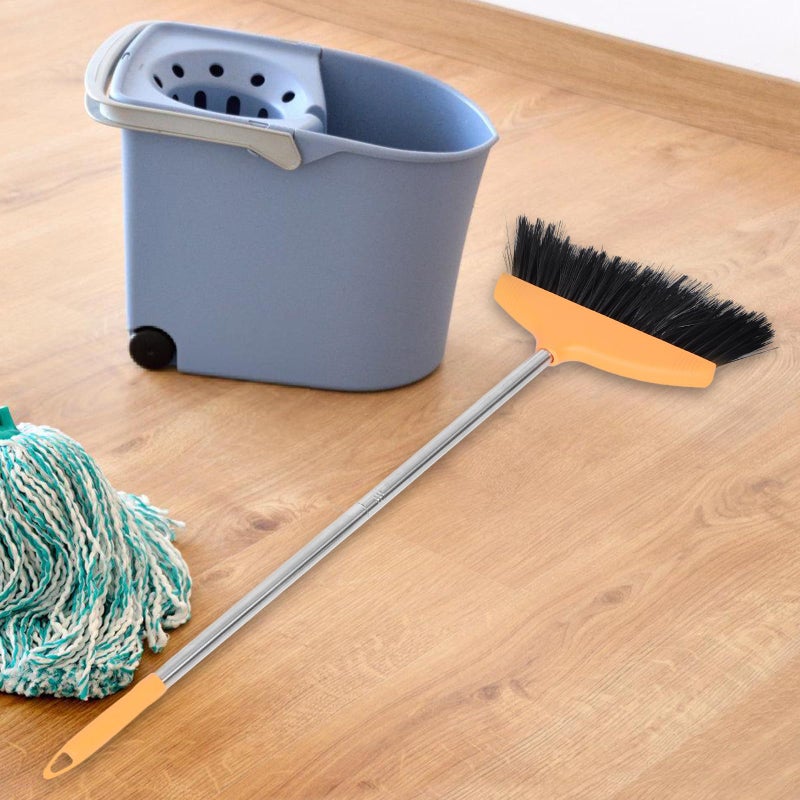 Soft Bristle Angle Broom Long Handle Non Stick Hair Indoor Outdoor Floor Sweeper Orange - Image 5