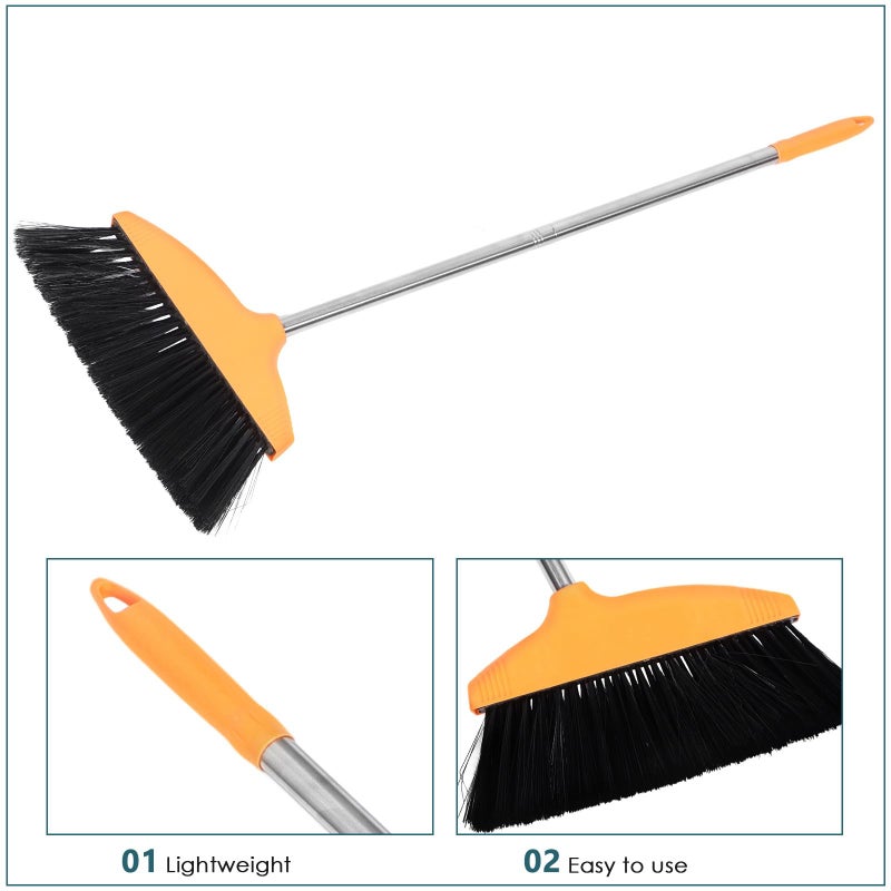 Soft Bristle Angle Broom Long Handle Non Stick Hair Indoor Outdoor Floor Sweeper Orange - Image 4