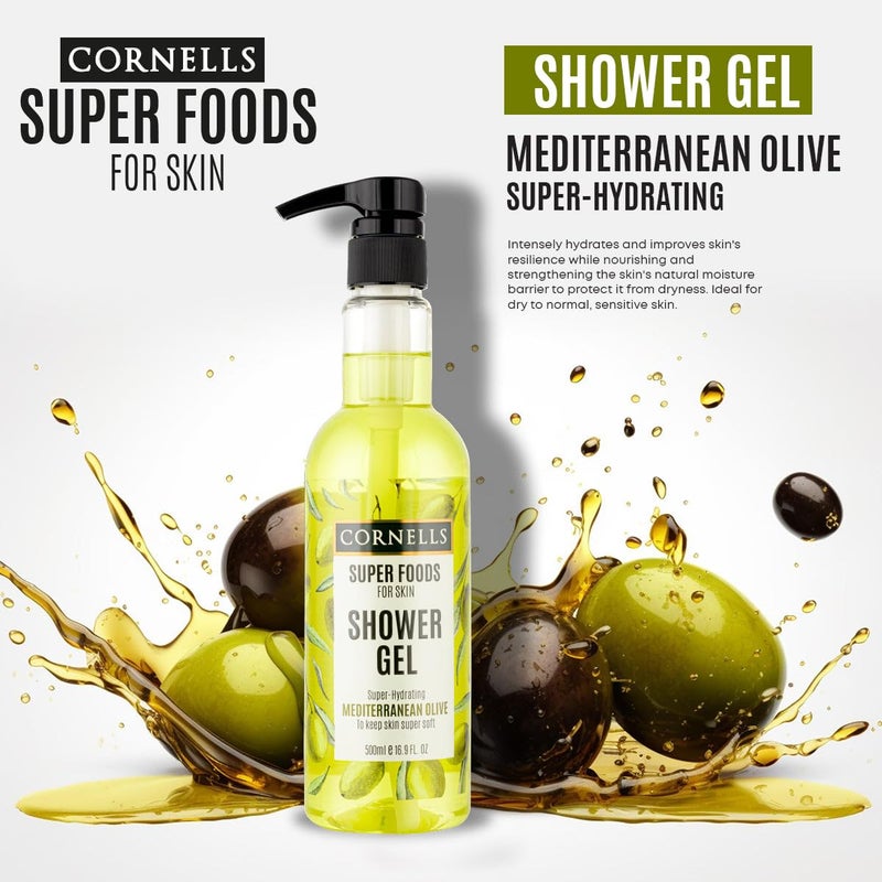 Cornells Wellness Super Foods For Body Care Mediterranean Olive Shower Gel 500ml, Super Hydrating Body Wash, Instant Moisturizing, Hydrating, Nourishing Formula, Gentle Cleanser, For All Skin Types - Image 2