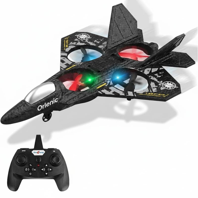 Orlenic RC Plane 2.4GHz Remote Control Airplane with Auto Hovering, Fighter Jet Style RC Aircraft Drone Toy with 3D Flips, Lights, 2 Batteries, RTF Quadcopter for Kids Beginners and Adults - Image 1