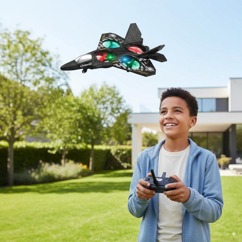 Orlenic RC Plane 2.4GHz Remote Control Airplane with Auto Hovering, Fighter Jet Style RC Aircraft Drone Toy with 3D Flips, Lights, 2 Batteries, RTF Quadcopter for Kids Beginners and Adults - Image 2