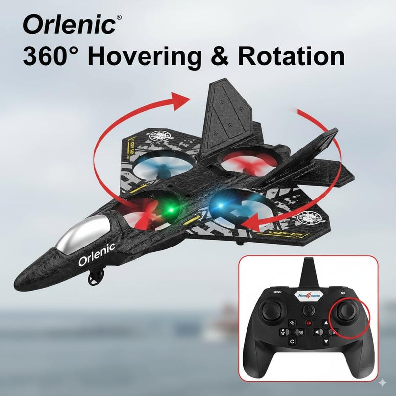 Orlenic RC Plane 2.4GHz Remote Control Airplane with Auto Hovering, Fighter Jet Style RC Aircraft Drone Toy with 3D Flips, Lights, 2 Batteries, RTF Quadcopter for Kids Beginners and Adults - Image 4