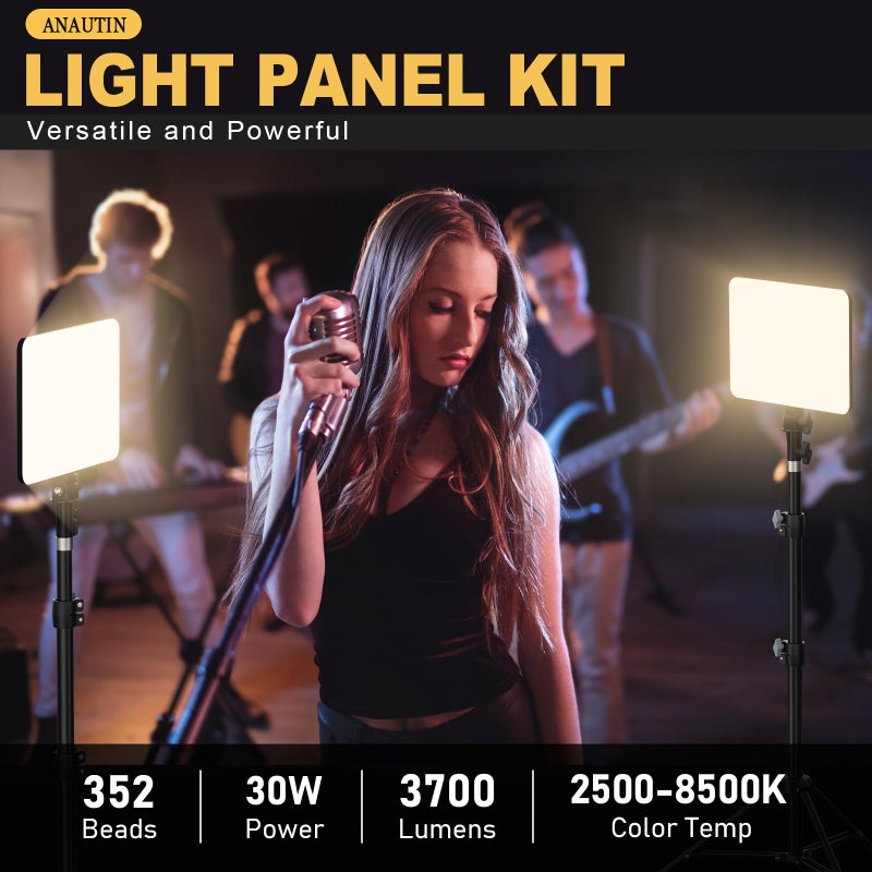 Anautin 30W Upgraded Photography Lighting Kit, Anautin 2-Pack LED Video Lighting for Video Recording, 3700Lux Studio Lights with Tripod Stand for Photography, Streaming, Gaming, Podcast, Filming, Vlogging - Image 4
