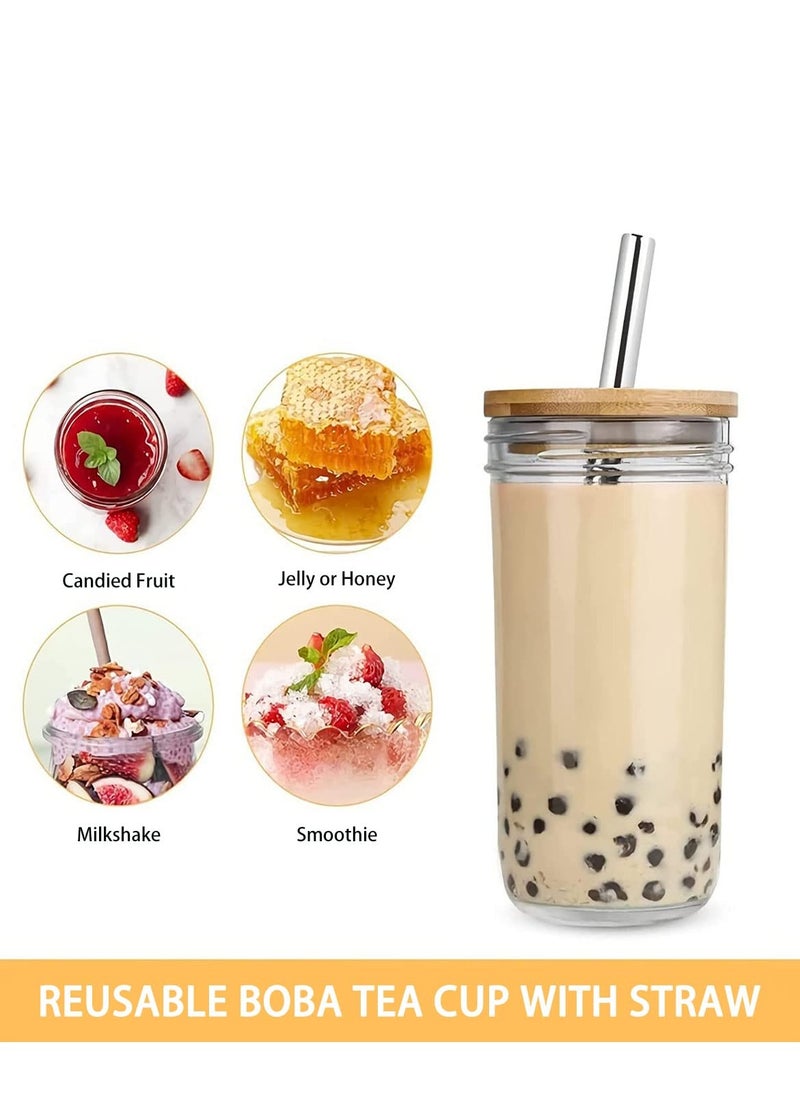 4-Piece Glass Cup Set,24 oz Coffee Mug With Lid And Golden Straw,Iced Coffee Glasses,Cute Tumbler Cup,Ideal For Coffee,Cola,juice,Gift