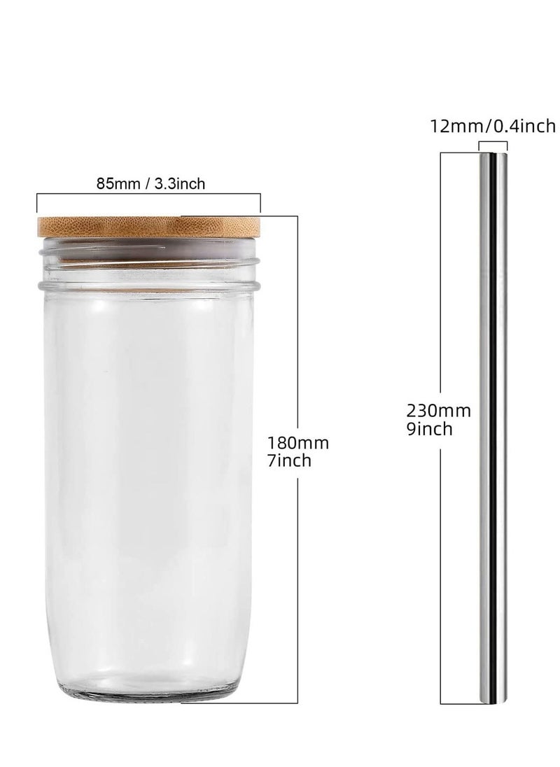 4-Piece Glass Cup Set,24 oz Coffee Mug With Lid And Golden Straw,Iced Coffee Glasses,Cute Tumbler Cup,Ideal For Coffee,Cola,juice,Gift