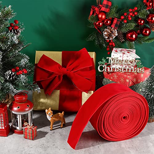 Syhood Christmas Wired Velvet Ribbon with Gold Edge Waterproof Velvet Decoration Ribbon Wrapping for Xmas Wreath Bows Floral Craft Ornaments4 Inch X 60 YardScarlet - Image 3