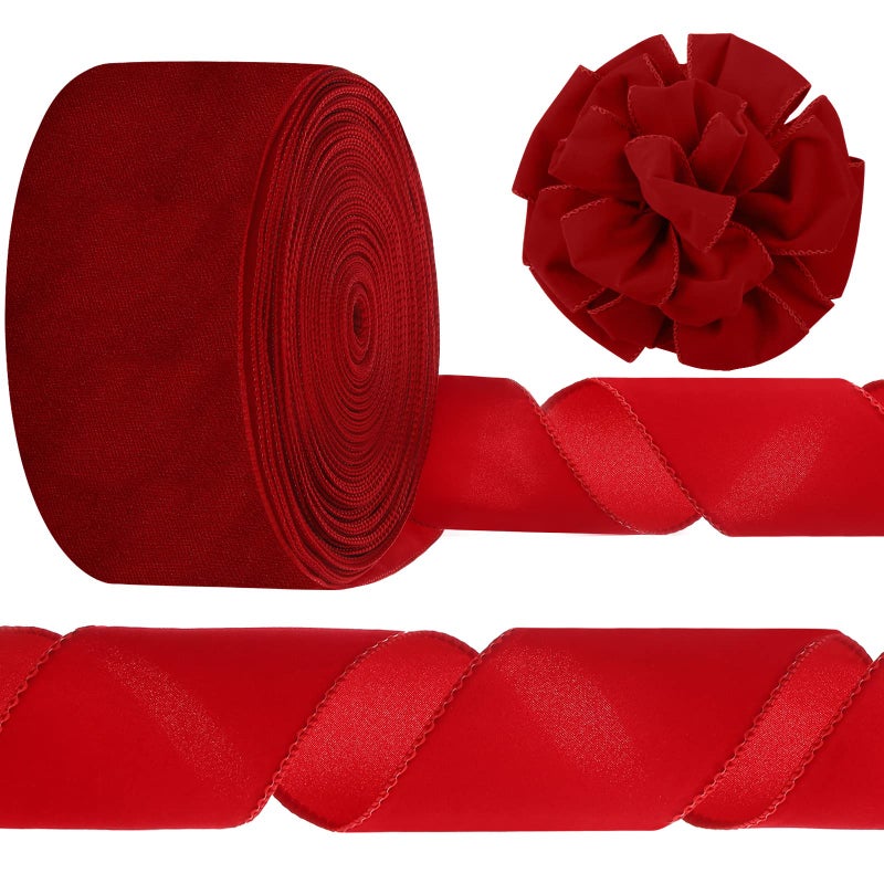 Syhood Christmas Wired Velvet Ribbon with Gold Edge Waterproof Velvet Decoration Ribbon Wrapping for Xmas Wreath Bows Floral Craft Ornaments4 Inch X 60 YardScarlet - Image 2