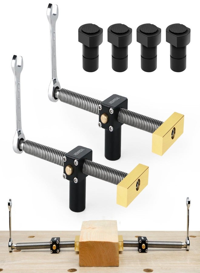 ViewReal 2 Pack Bench Dog Clamps, 3/4" Adjustable Dog Hole Clamp with 4 Pack Non-Slip Bench Dogs, Upgraded Quick-Shift Structure, MFT Table Compatibility - Image 1